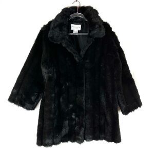 Jaclyn Smith Classics | Black Faux Fur Coat Hook & Loop Machine Washable LARGE